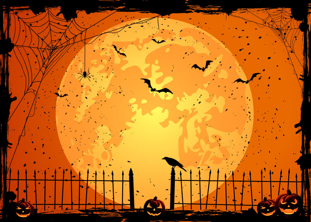 Avezano Yellow Full Moon Night Halloween Photography Backdrop-AVEZANO