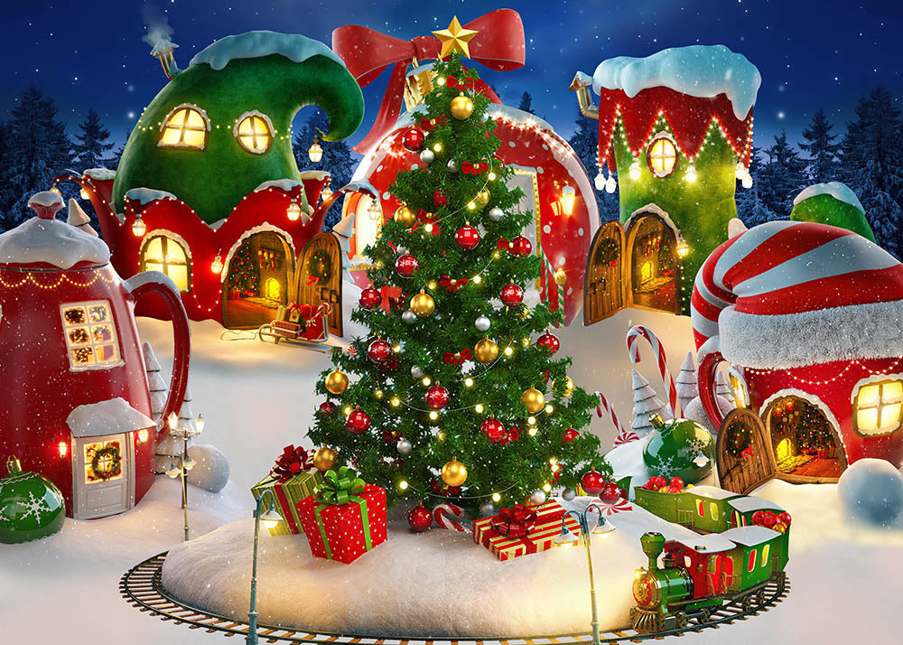 Avezano Christmas Tree Village Photography Backdrop-AVEZANO