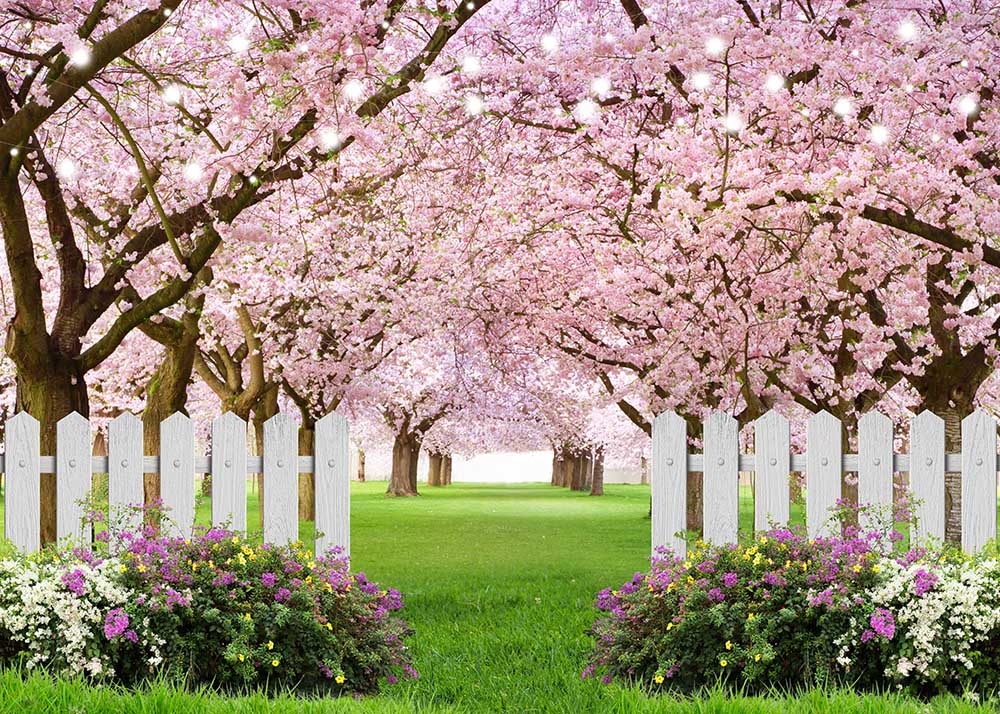 Avezano Spring Tree with Pink Flowers Photography Backdrop-AVEZANO