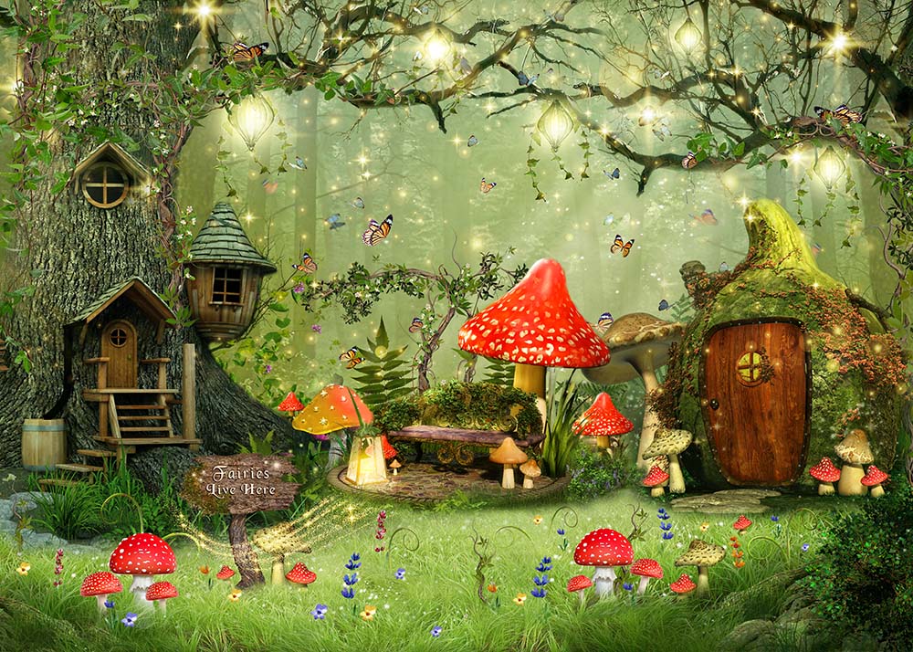 Avezano Mushroom Forest Fairy Tale Photography Backdrop