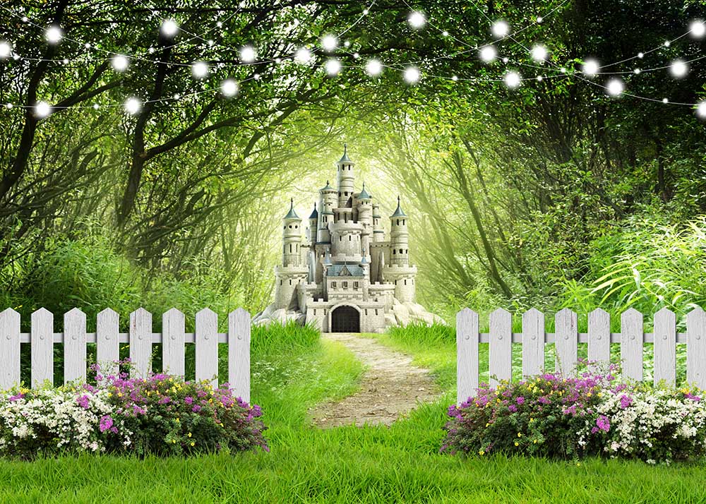 Avezano Castle in Green Forest Spring Photography Backdrop-AVEZANO