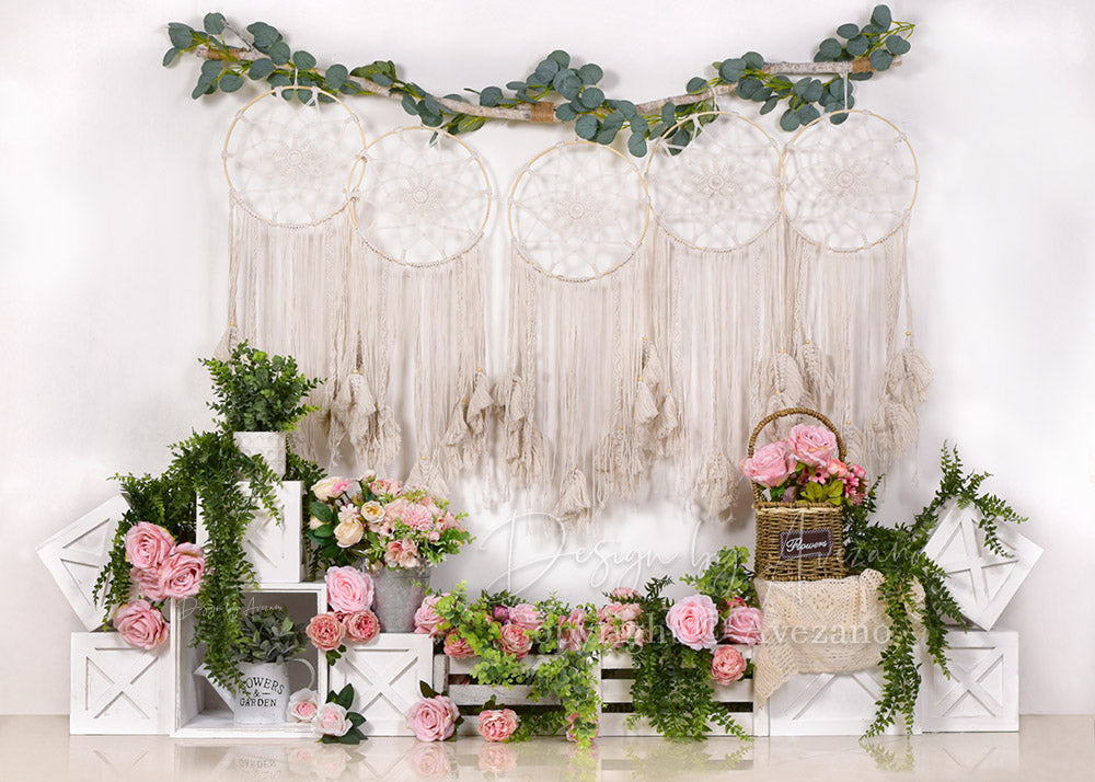 Avezano Boho Tassel Charm Flowers Spring Photography Backdrop-Backdrop-Avezano-06-5x3ft/1.5x1m-AVEZANO