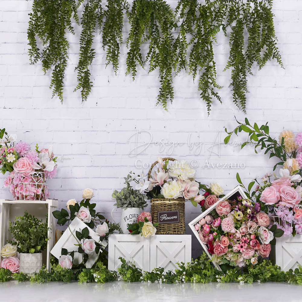 Avezano Spring Flowers And Greenery Backdrop For Photography-Backdrop-Avezano-AVEZANO