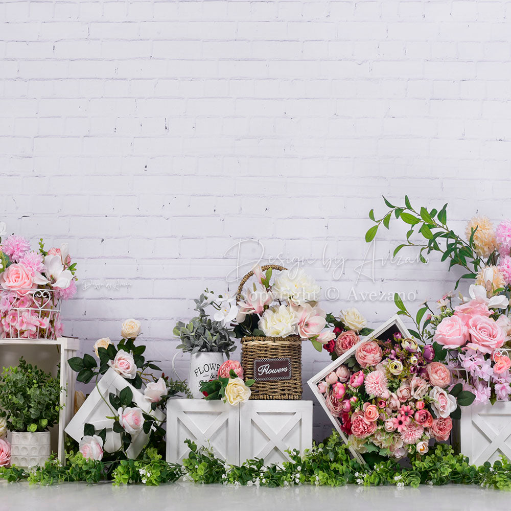 Avezano Spring Flowers Wooden Boxes Backdrop For Photography-Backdrop-Avezano-AVEZANO