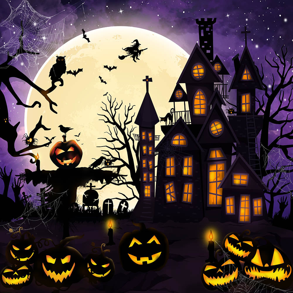 Avezano Witch'S Castle Purple Sky Halloween Backdrop for Photography