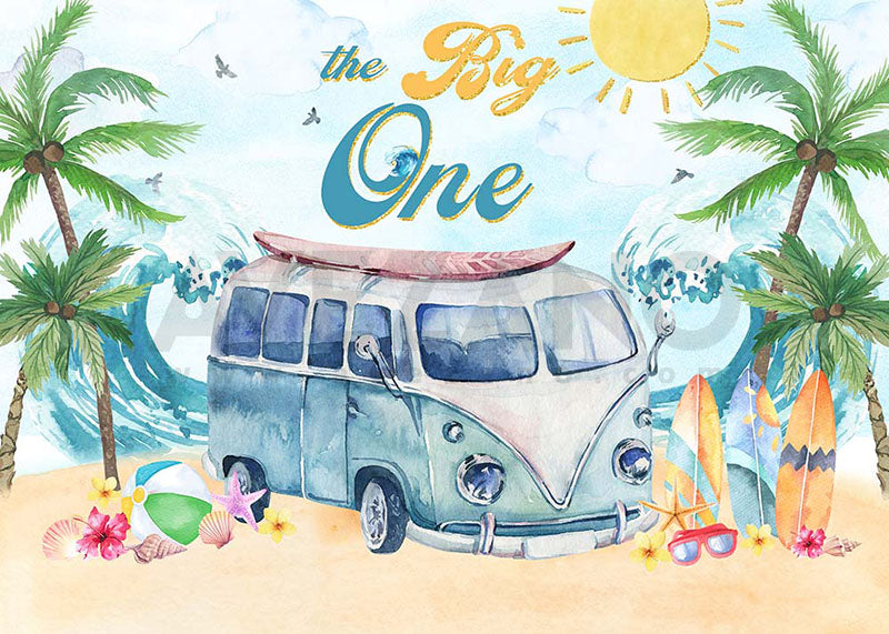 Avezano Summer Blue Waves First Birthday Photography Backdrop-AVEZANO