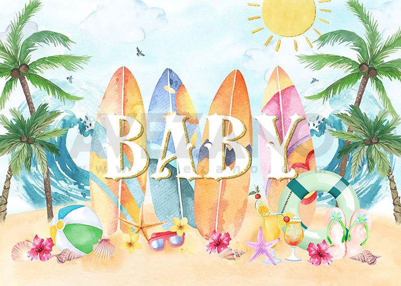 Avezano Summer Waves Baby First Birthday Photography Backdrop-AVEZANO