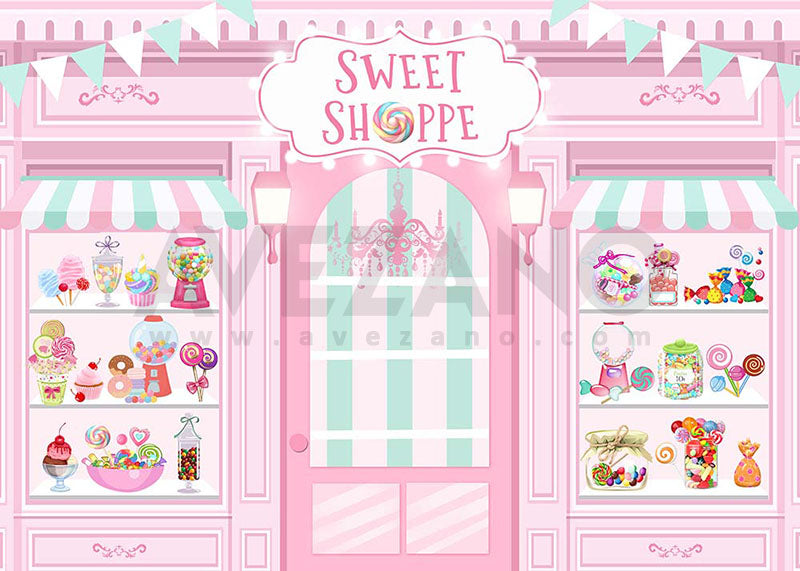 Avezano Pink Sweet Shoppe Birthday Party Photography Background-AVEZANO
