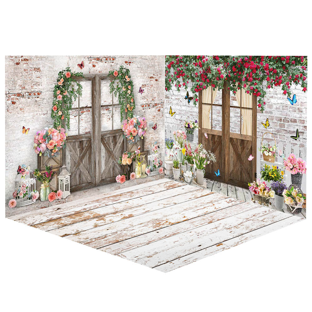 Avezano Roses and Wooden Doors for Valentine's Day Photography Backdrop Room Set-AVEZANO