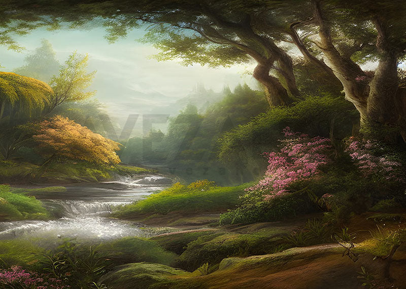 Avezano Field Creek Oil Painting Photography Background-AVEZANO