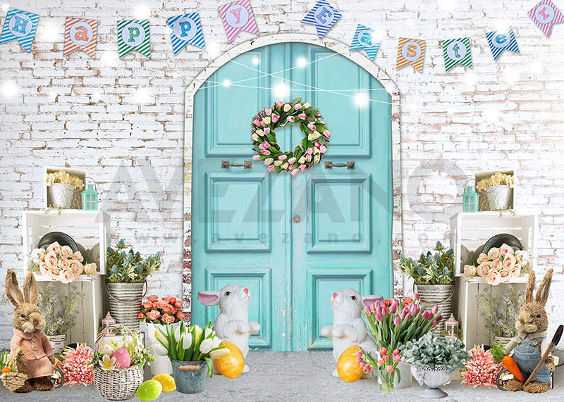 Avezano Rabbit and Banner Spring Easter Photography Backdrop-AVEZANO