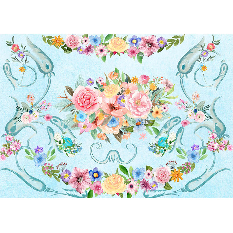 Avezano Handpainted Art Colourful Flowers Backdrop For Photography-AVEZANO