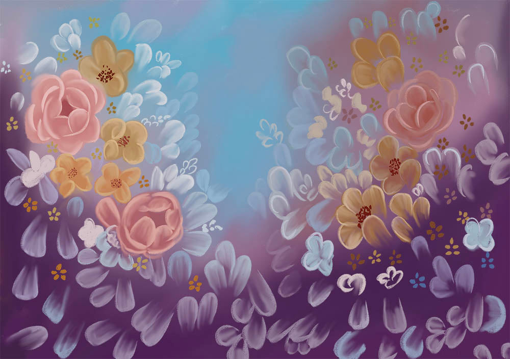 Avezano Purple Handpainted Fine Art Flowers Backdrop For Photography-AVEZANO