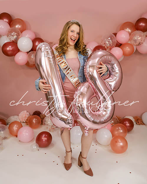 Avezano Rose Gold & Burgundy Balloon Arch Photography Backdrop Designed By Christy Faulkner