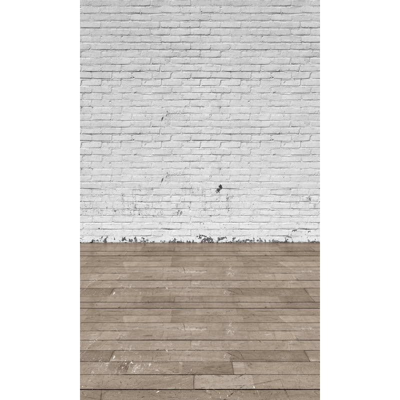 Avezano White Brick Wall Texture Backdrop With Horizontal Version Wood Floor For Photography-AVEZANO