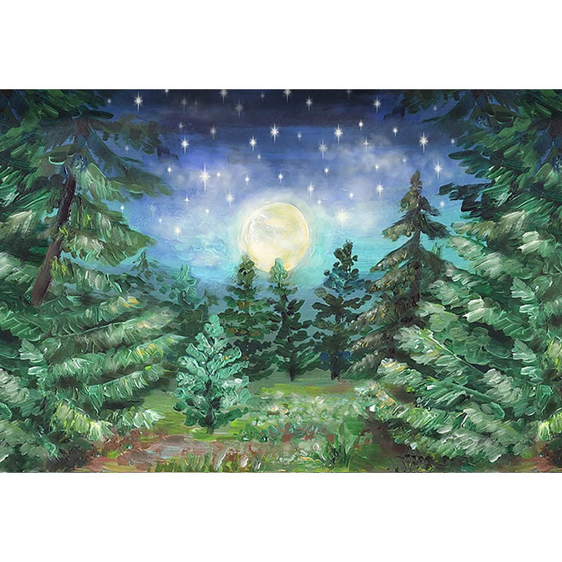 Avezano Watercolour Spring Forest At Night With Big Moom Photography Backdrop-AVEZANO