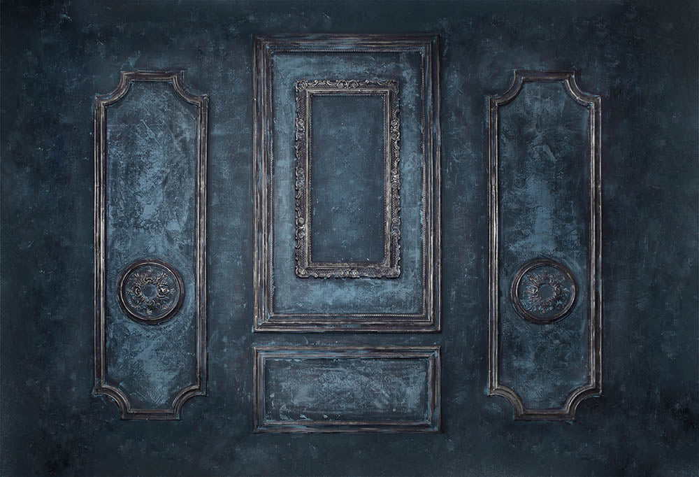 Avezano Vintage And Elegant Style Dark Blue Classical Wall Fineart Window Photography Backdrop-AVEZANO