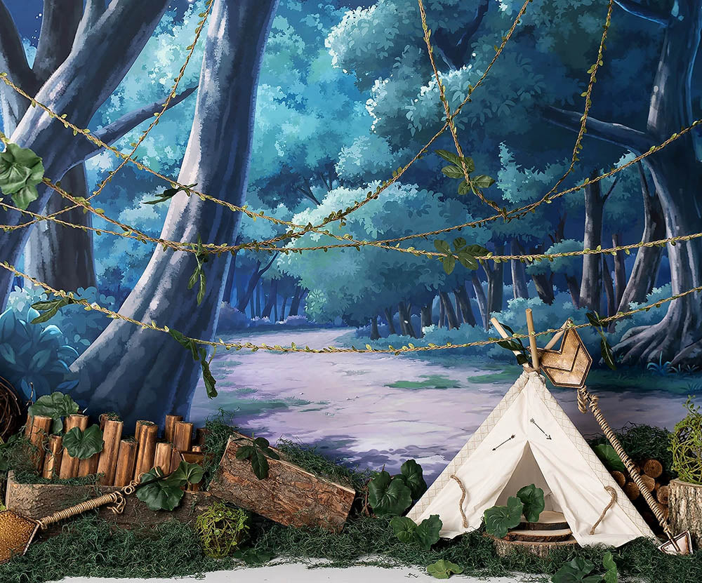 Avezano Forest Camping Adventure Session Baby Birthday Cakesmash Photography Backdrop-AVEZANO