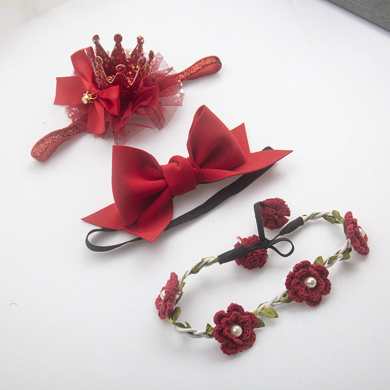 Avezano Red Hair Band Baby Head Flower Hair Accessories Headdress
