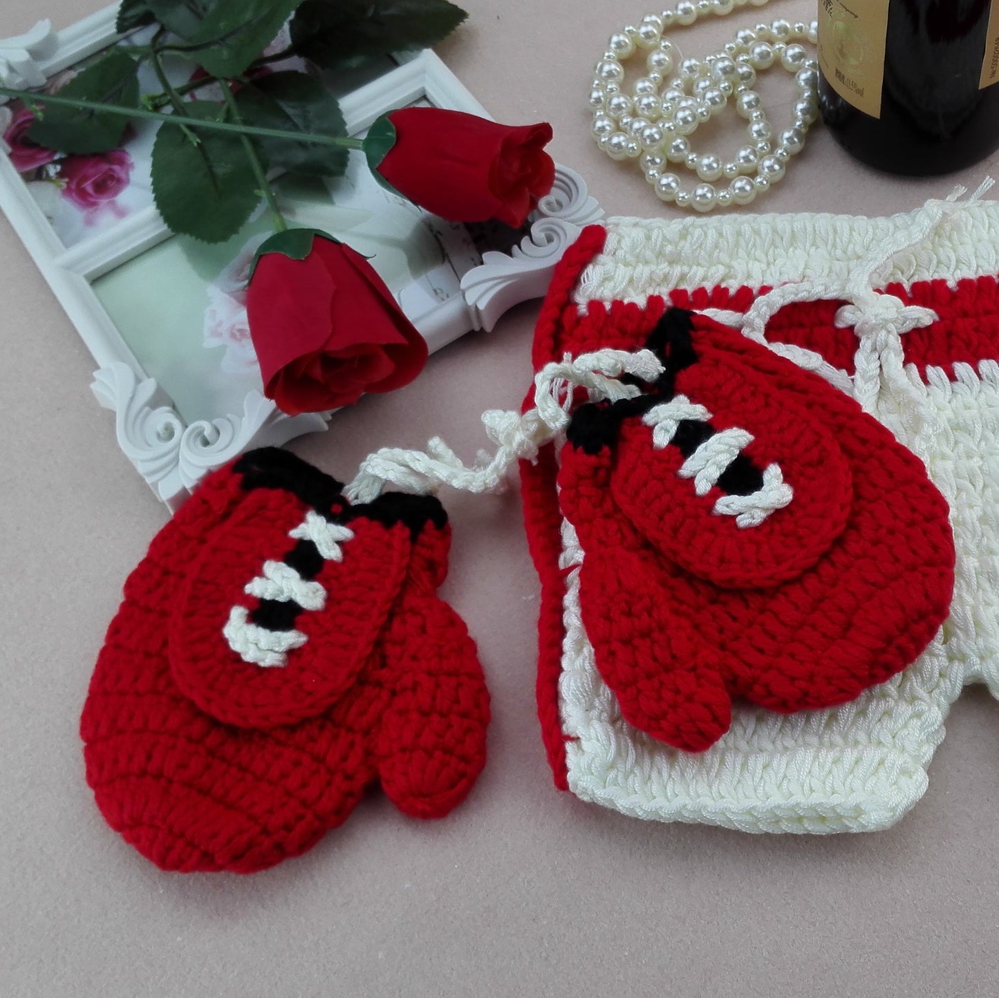 Avezano Baby Photo Shoot Costume en laine tricotée en forme de boxeur