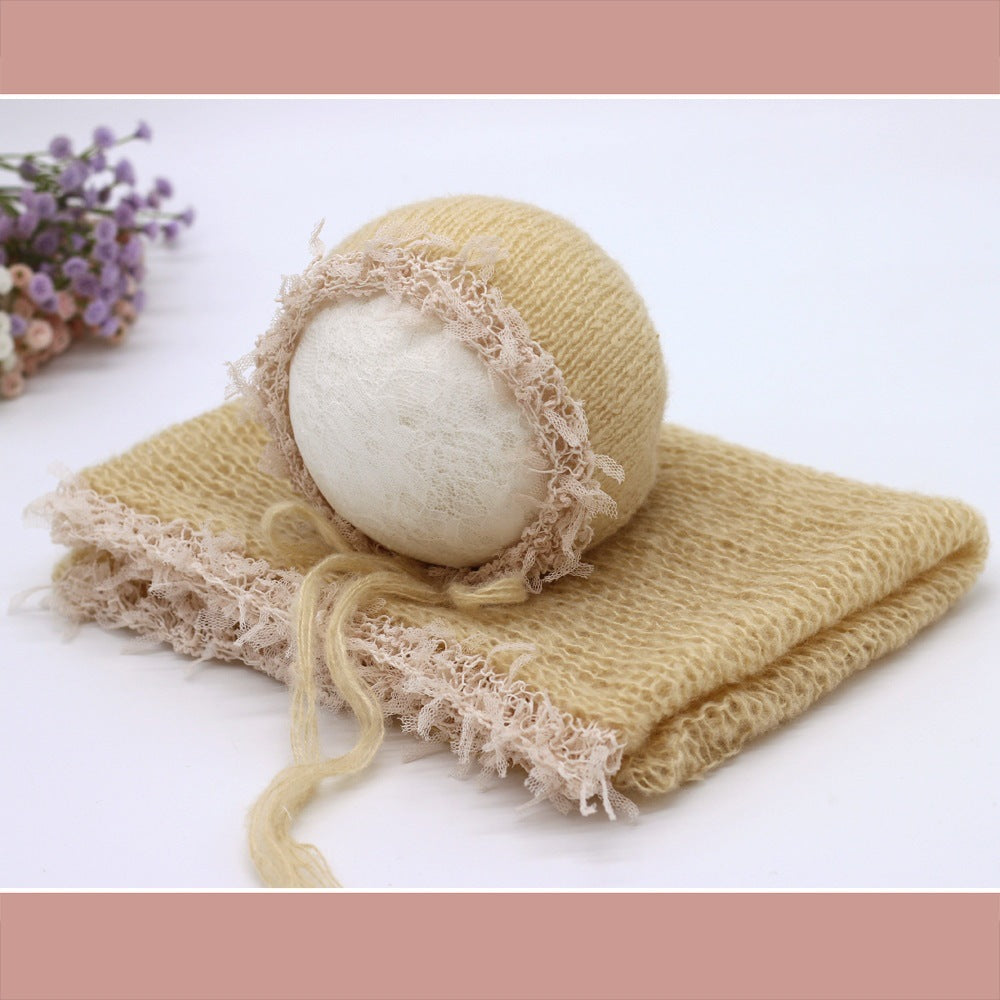 Avezano Mohair Lace Wrap Gauze Baby Baby Photo Wrap + Hat Newborn Photography