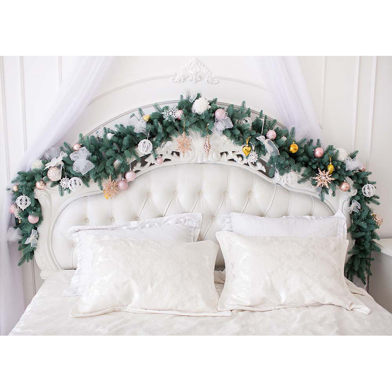Avezano White Headboard With Green Plant Backdrop For Photography-AVEZANO