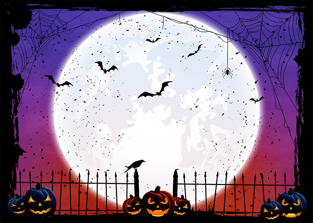 Avezano Full Moon In Red Sky Halloween Photography Backdrop-AVEZANO