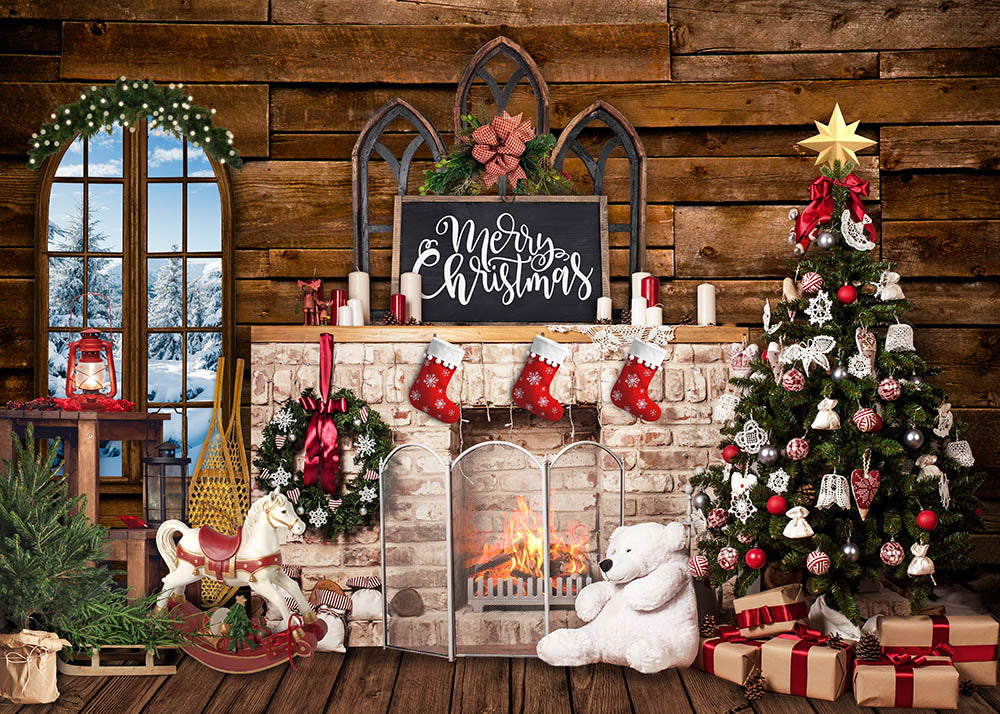 Avezano Merry Christmas Doll Tree Gift Ornament Photography Backdrop-AVEZANO