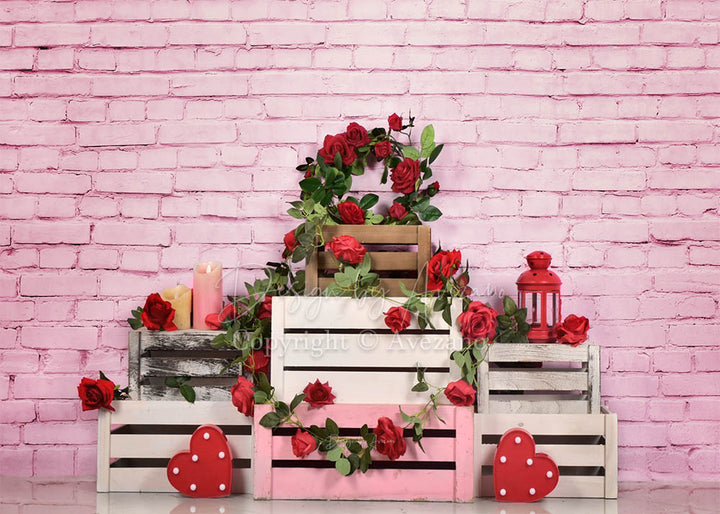 Avezano Pink Brick Wall Background Rose Decoration Valentine'S Day Theme Photography Backdrop-AVEZANO