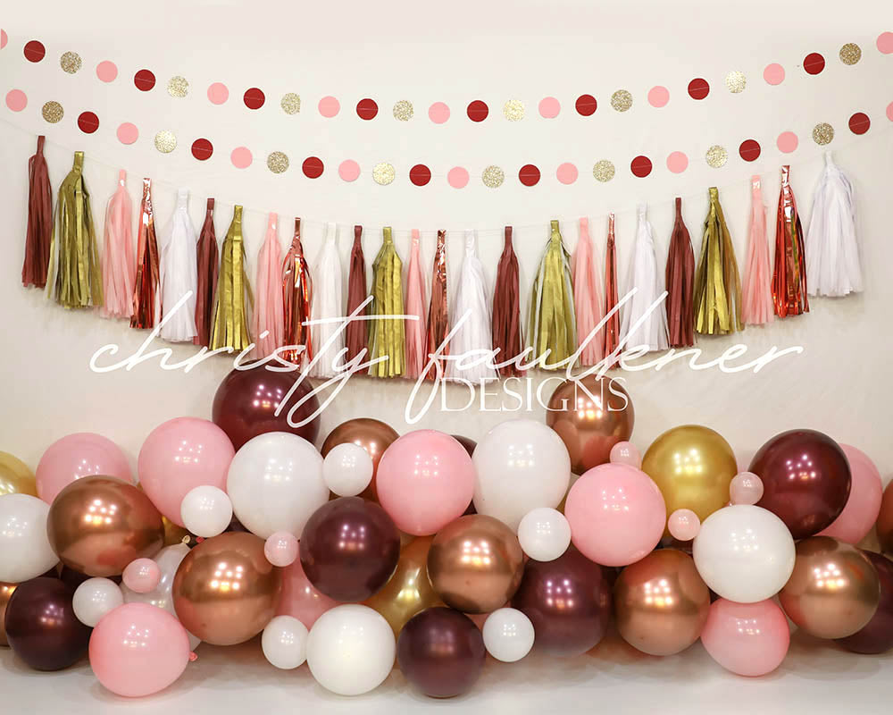 Avezano Burgundy Rose Gold Balloons Backdrop For Photography Designed By Christy Faulkner-AVEZANO
