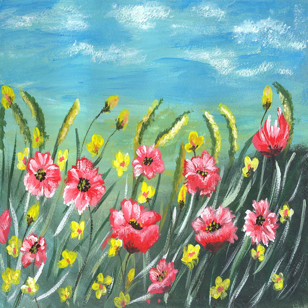Avezano Hand-Painted Oil Painting Poppies Backdrop For Photography