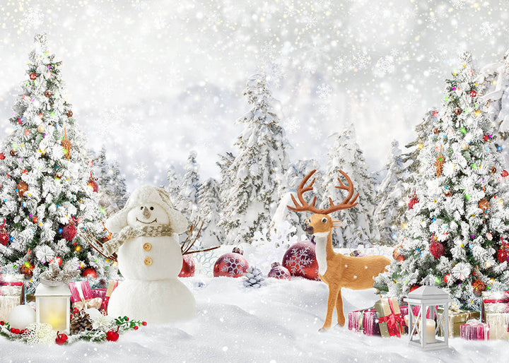 Avezano Winter Christmas Snowman and Elk Photography Backdrop-AVEZANO