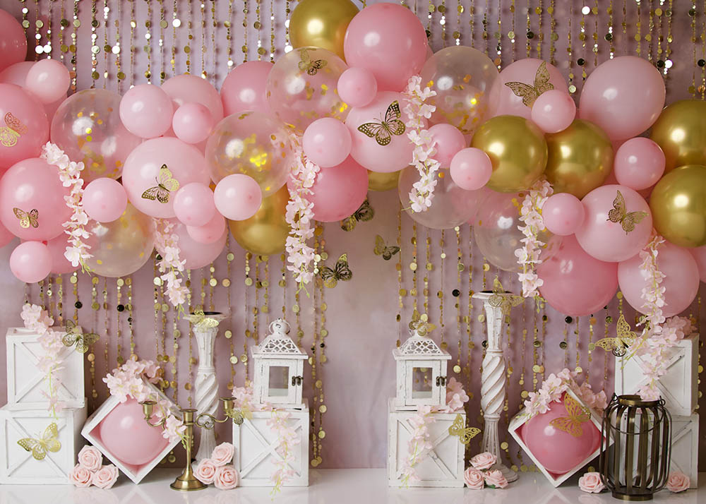 Avezano Pink Balloons One Backdrop For Photography Designed By Stefany Figueroa-AVEZANO