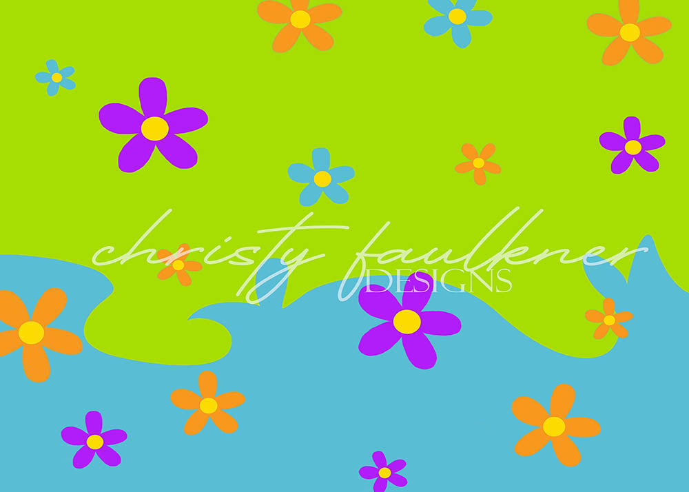 Avezano Blue-Green Stitching Colorful Flowers Photography Background-AVEZANO