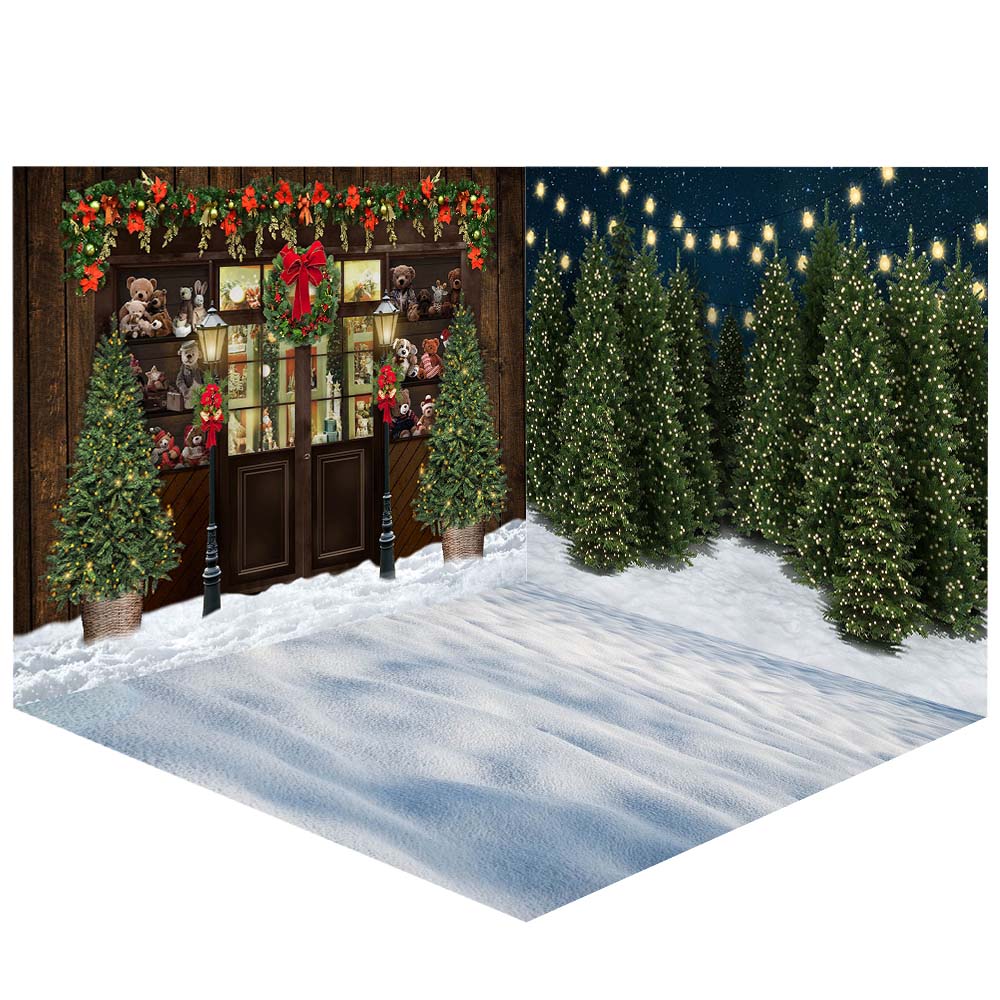 Avezano Christmas The Snow Outside the Gift Store Photography Backdrop Room Set-AVEZANO