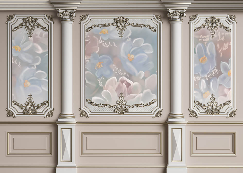 Avezano Off-White Wall Hand Painted Flowers Window Photography Backdrop-AVEZANO