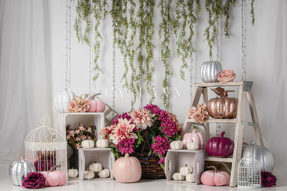 Avezano Fall Autumn Pink Pumpkins Photography Backdrop Designed By Casi Ann-AVEZANO