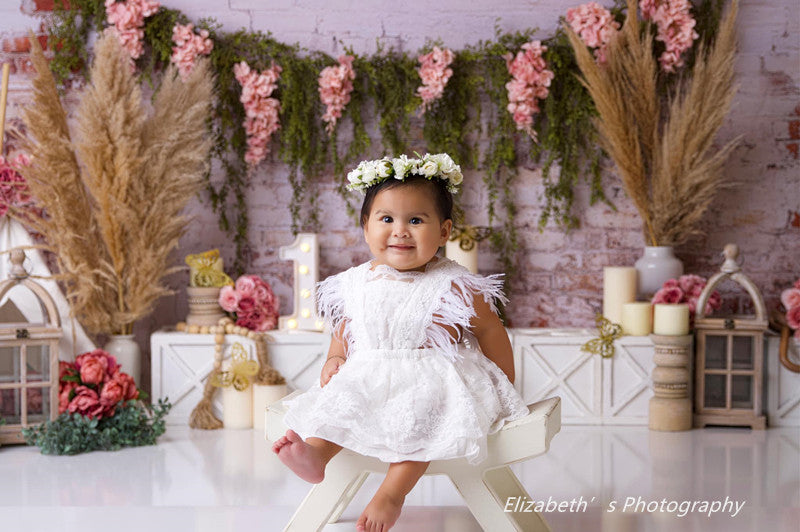 Avezano White Brick Wall and Vines Photography Background by Stefany Figueroa-AVEZANO