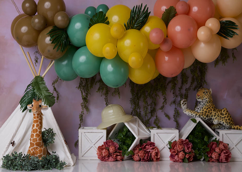 Avezano Jungle Animals and Balloons Photography Background by Stefany Figueroa