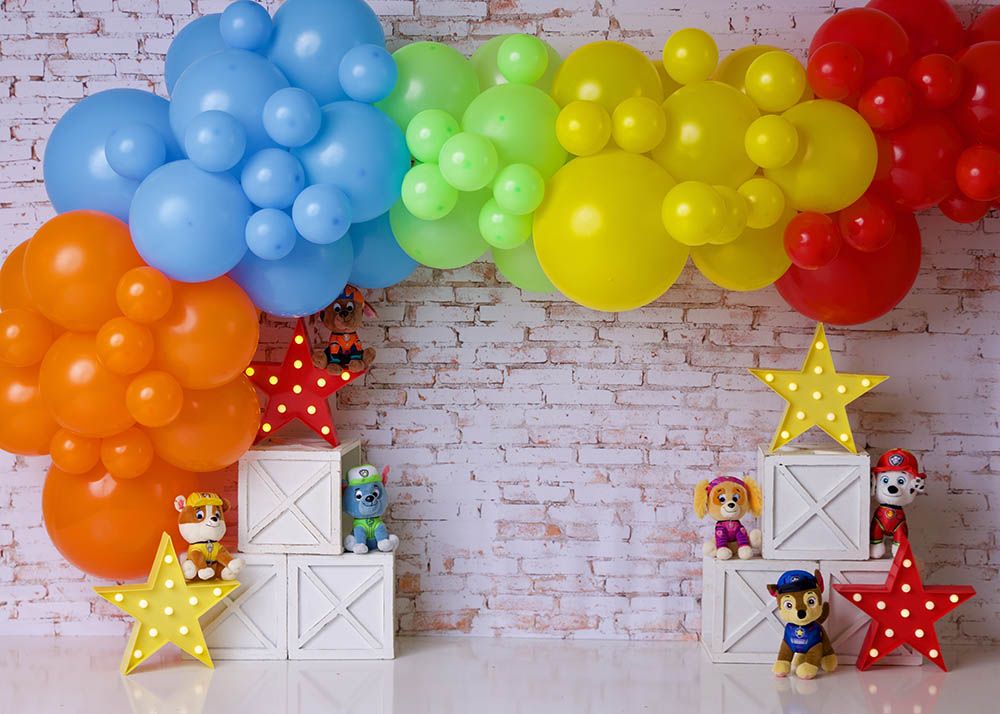 Avezano Brick Wall and Balloons Toy Party Photography Background by Stefany Figueroa-AVEZANO