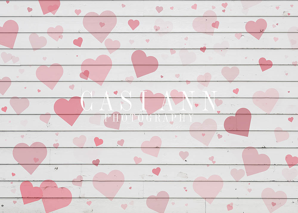 Avezano Pink Hearts White Wood Wall Photography Backdrop Designed By Casi Ann-AVEZANO