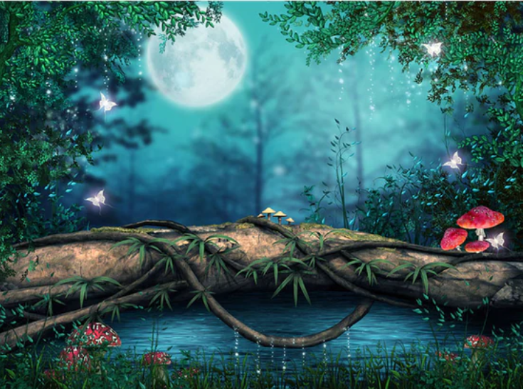 Avezano Magic Forest Trunk Of A Mushroom And Glowing Butterflies Spring Photography Backdrop-AVEZANO