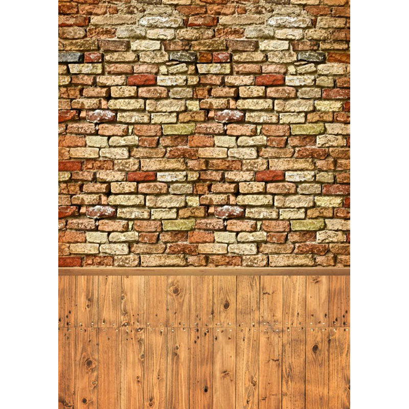 Avezano Old Brick Wall Texture Backdrop For Photography With Vertical Version Wood Floor-AVEZANO