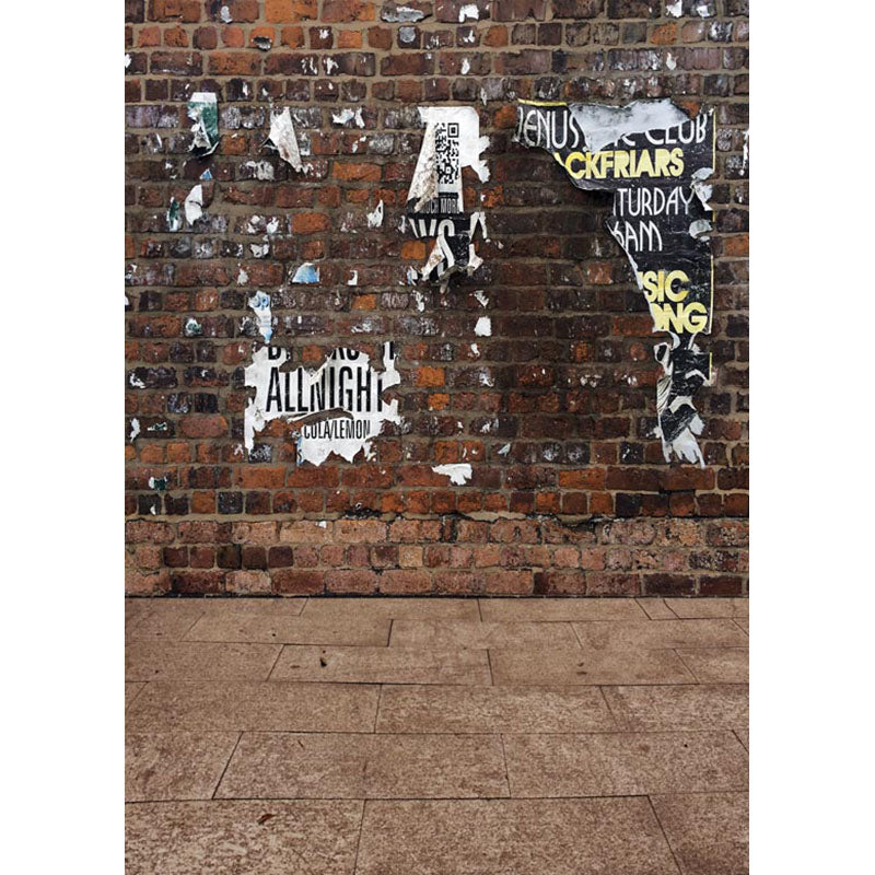 Avezano Old Brick Wall Texture Backdrop For Photography With Old Posters & Stone Floor-AVEZANO
