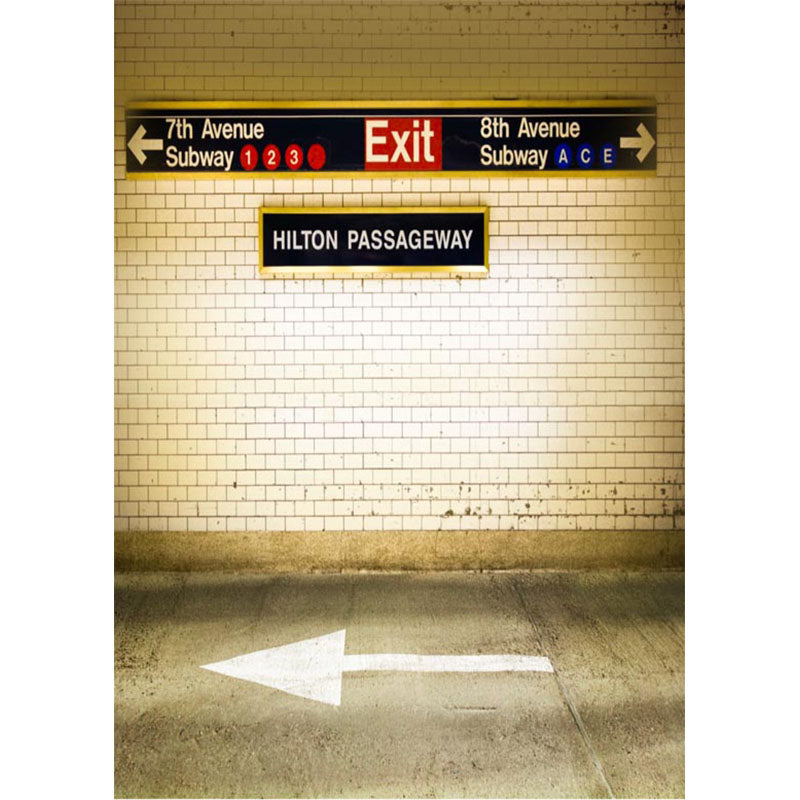 Avezano The Station Exit Brick Wall Texture Photo Backdrop With Indicating Arrow Floor-AVEZANO