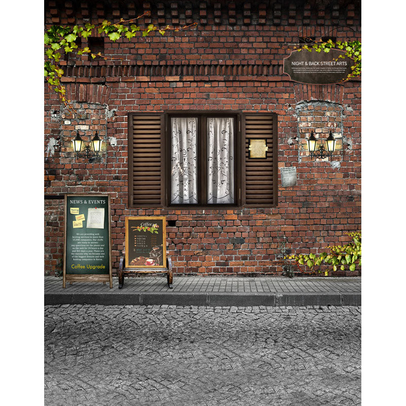 Avezano Streetscape Brick Wall Texture Photo Backdrop With Window And Stone Floor-AVEZANO