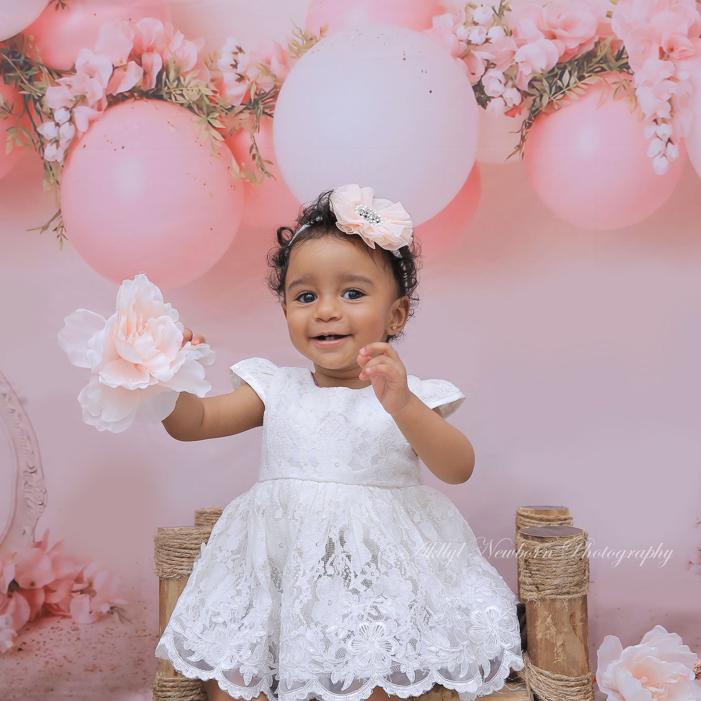 Avezano Pink Balloons And Flowers Scene Photography Backdrop