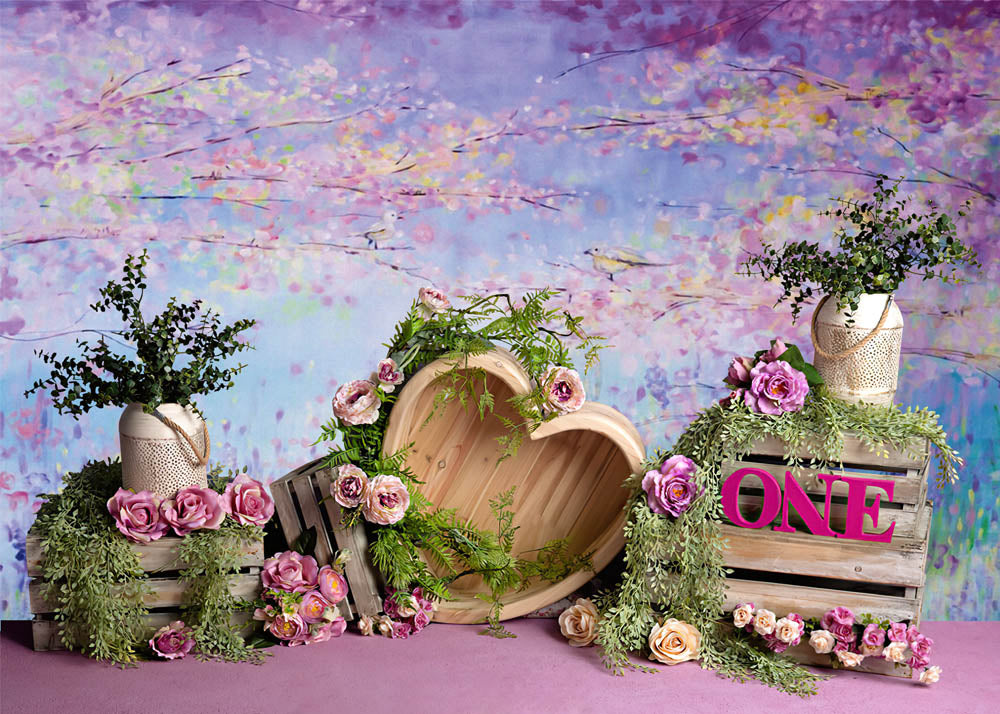 Avezano Pink Rose Love 1st Birthday Cakesmash Photography Backdrop-AVEZANO