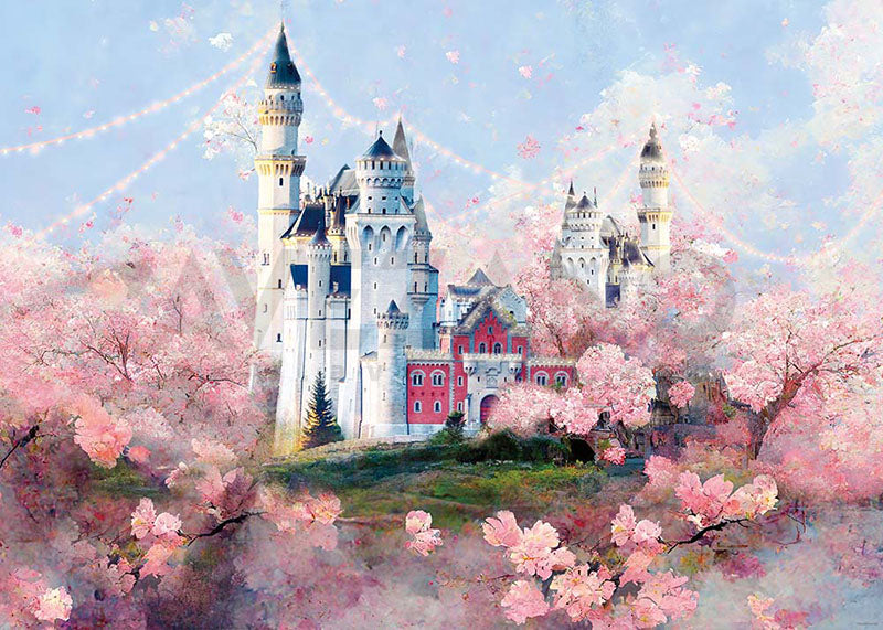 Avezano Spring Pink Flowers Castle Photography Backdrop-AVEZANO