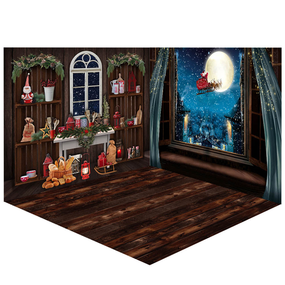 Avezano Santa Claus Outside the Window of the Christmas House Photography Backdrop Room Set-AVEZANO
